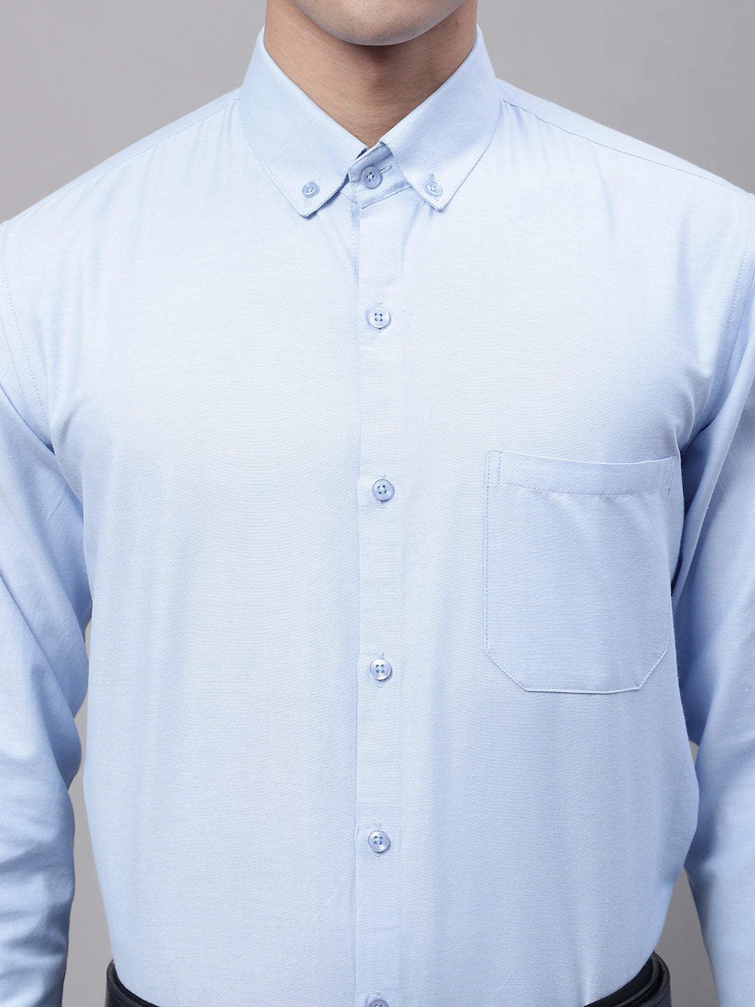 Men's Sky Blue Cotton Solid Formal Shirt - Taantav