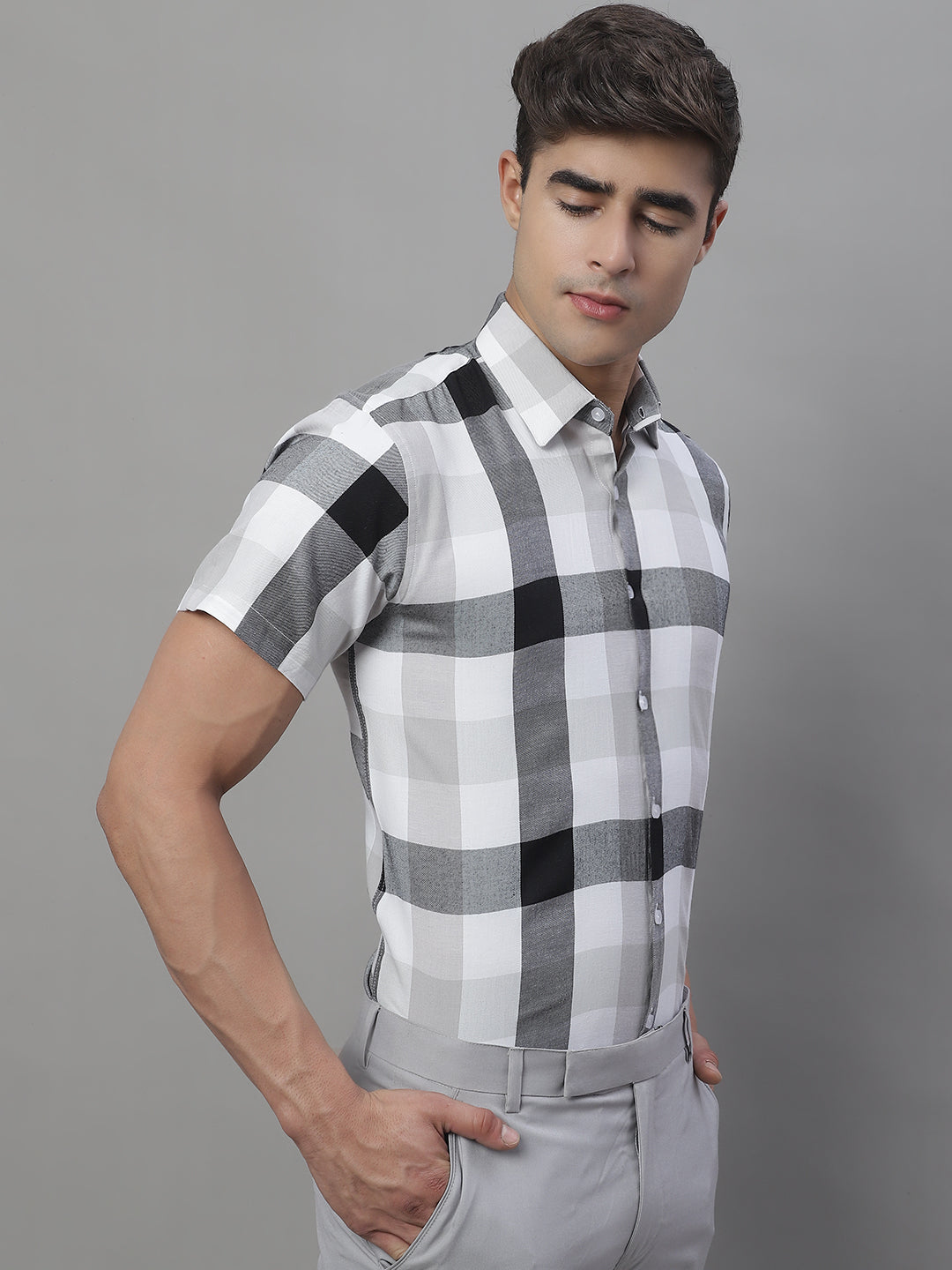 Men's Pure Cotton Checked Formal Shirts - Taantav