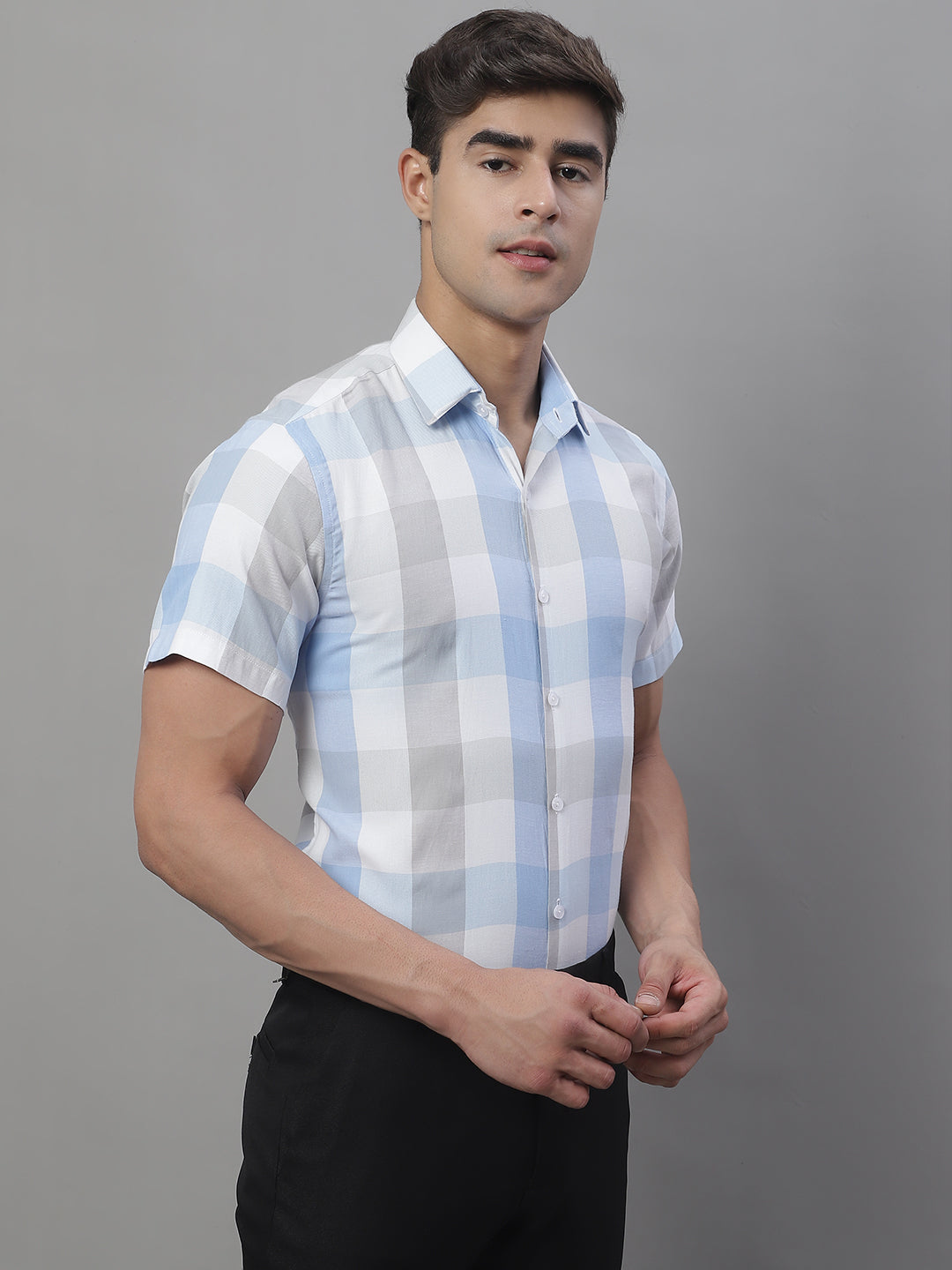 Men's Pure Cotton Checked Formal Shirts - Taantav