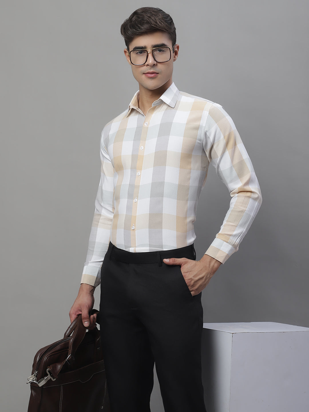 Men's Pure Cotton Checked Formal Shirts - Taantav