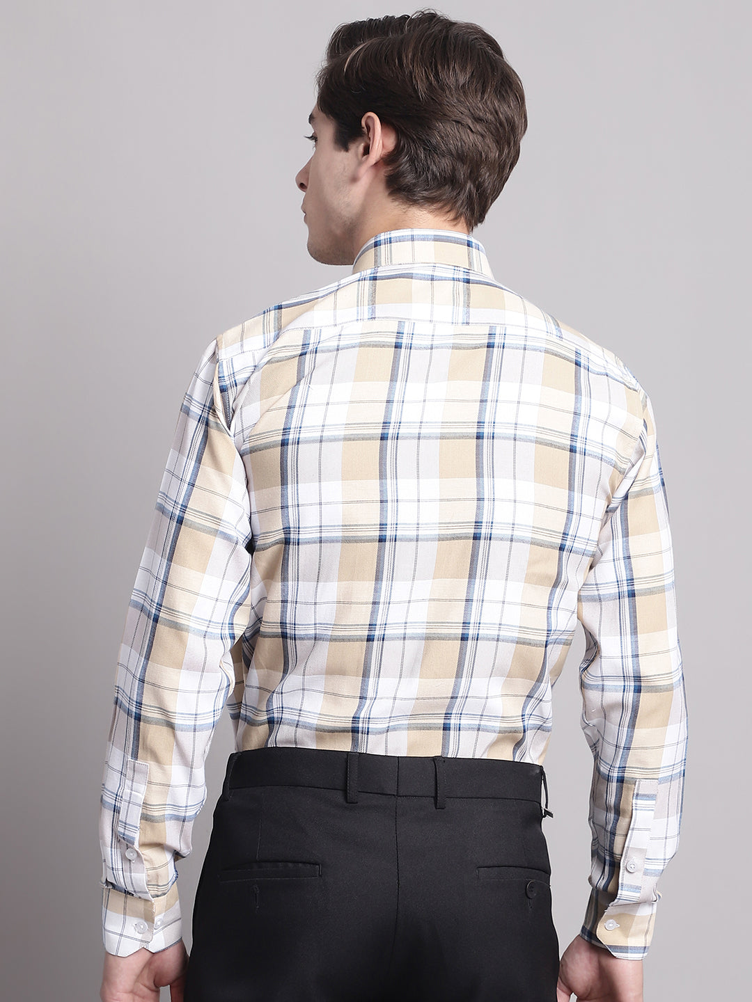 Men's Yellow Checked Regular Fit Formal Shirt - Taantav