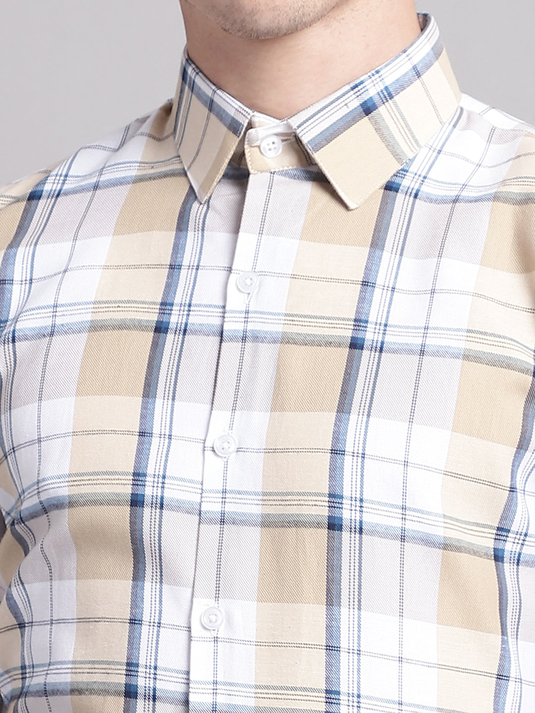 Men's Yellow Checked Regular Fit Formal Shirt - Taantav