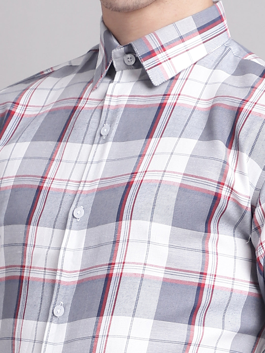 Men's Grey Checked Regular Fit Formal Shirt - Taantav