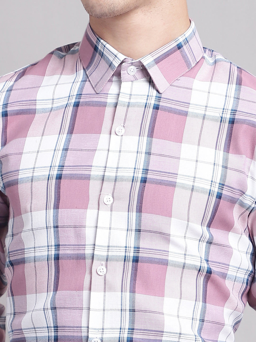 Men's Pink Checked Regular Fit Formal Shirt - Taantav