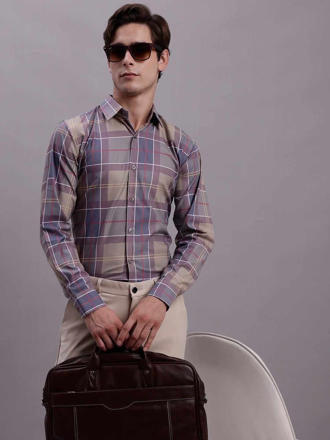 Men's Cotton Blend Checked Formal Shirt - Taantav