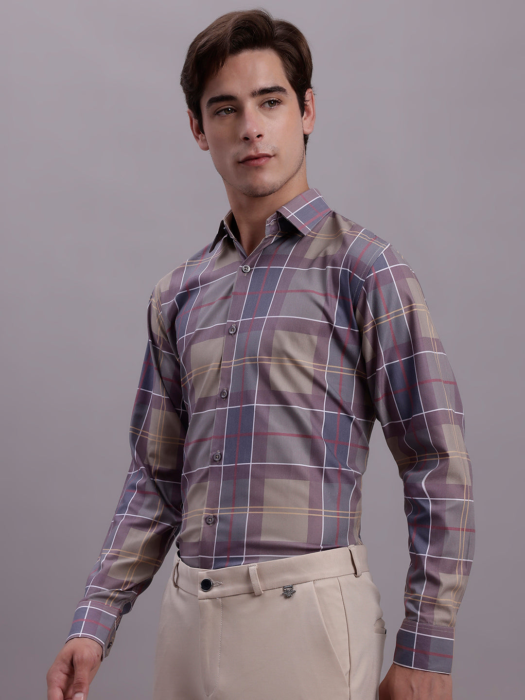 Men's Cotton Blend Checked Formal Shirt - Taantav