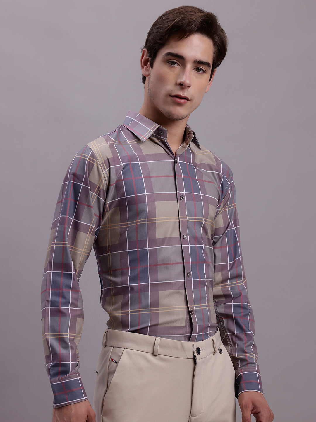 Men's Cotton Blend Checked Formal Shirt - Taantav