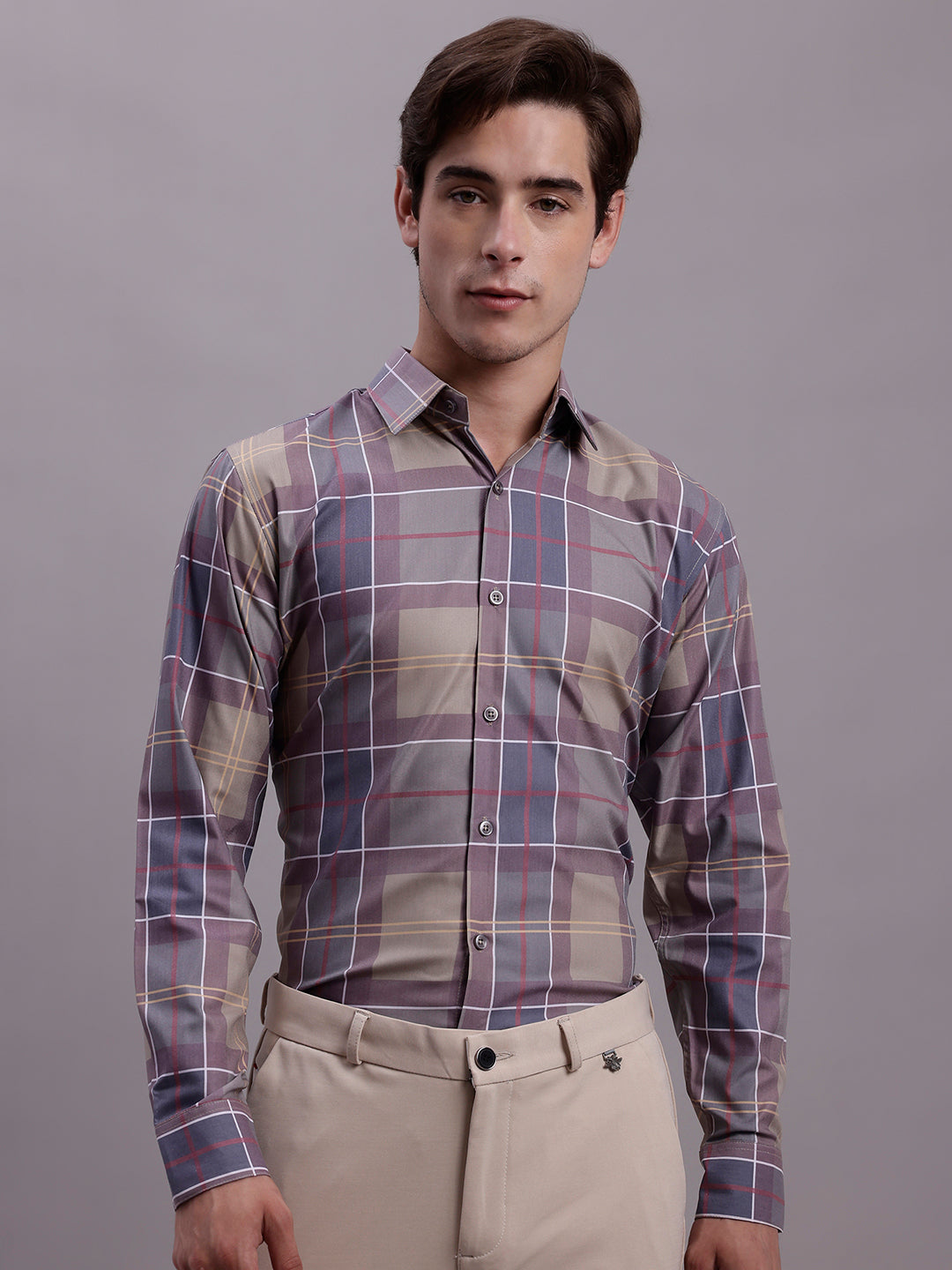 Men's Cotton Blend Checked Formal Shirt - Taantav