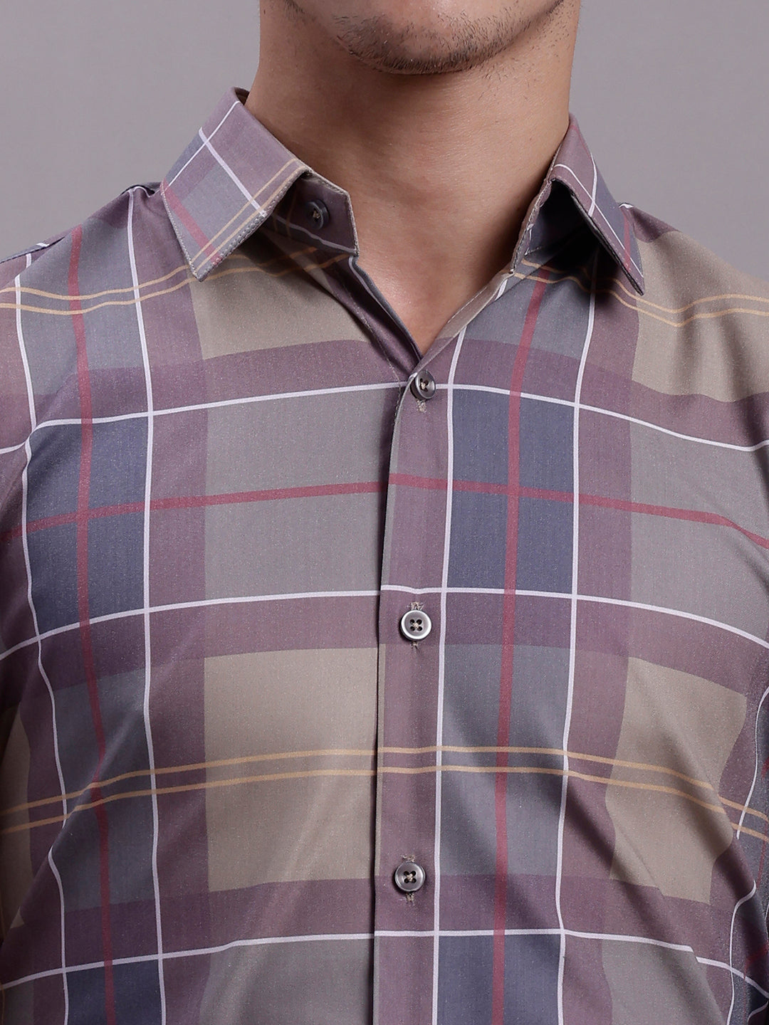 Men's Cotton Blend Checked Formal Shirt - Taantav