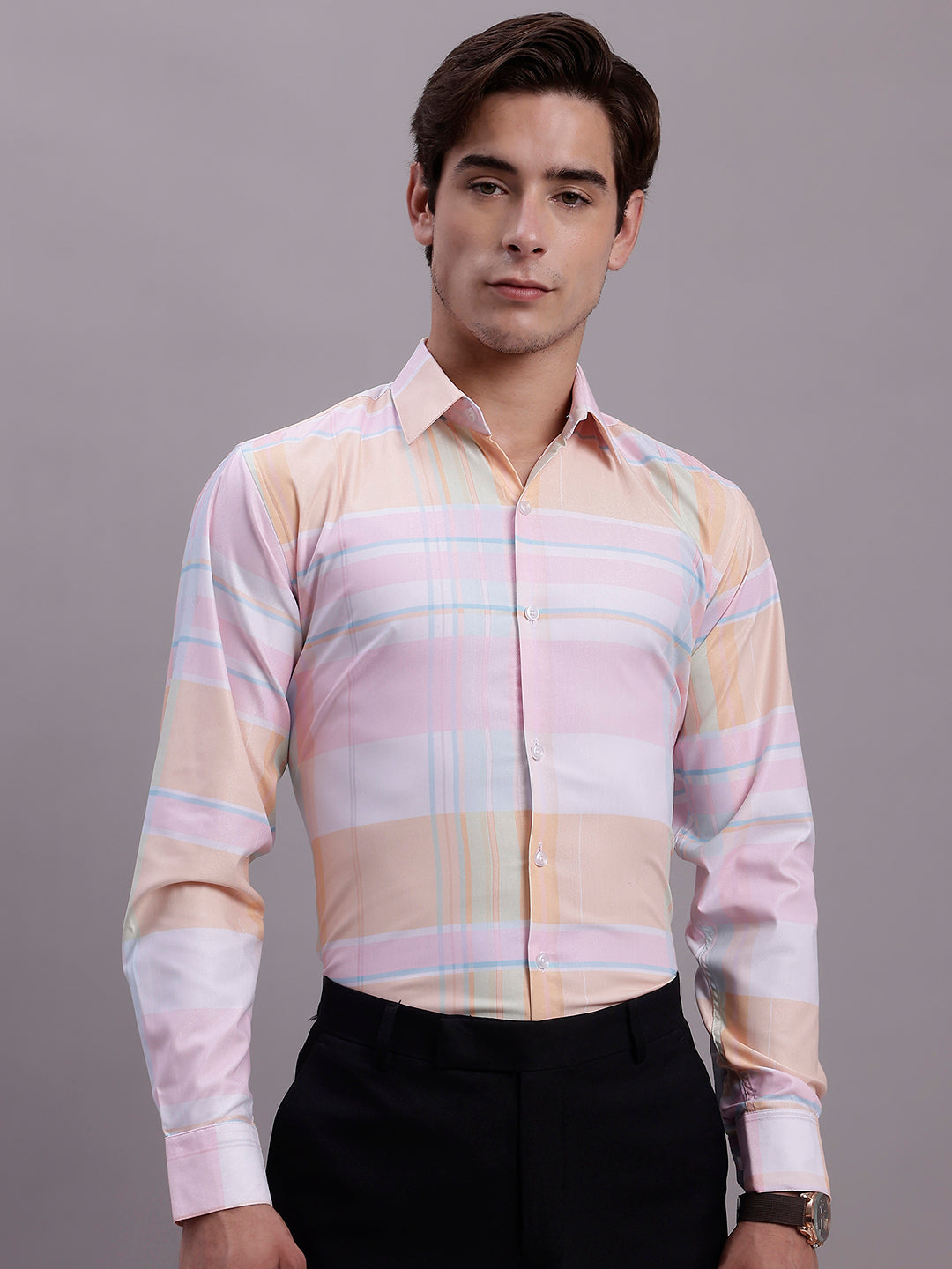 Men's Cotton Blend Checked Formal Shirt - Taantav