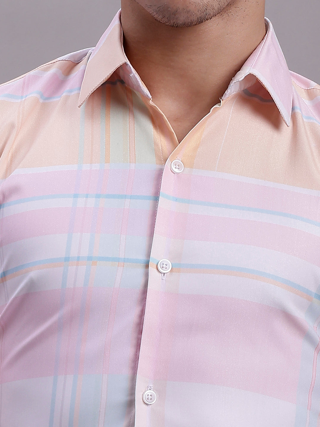 Men's Cotton Blend Checked Formal Shirt - Taantav