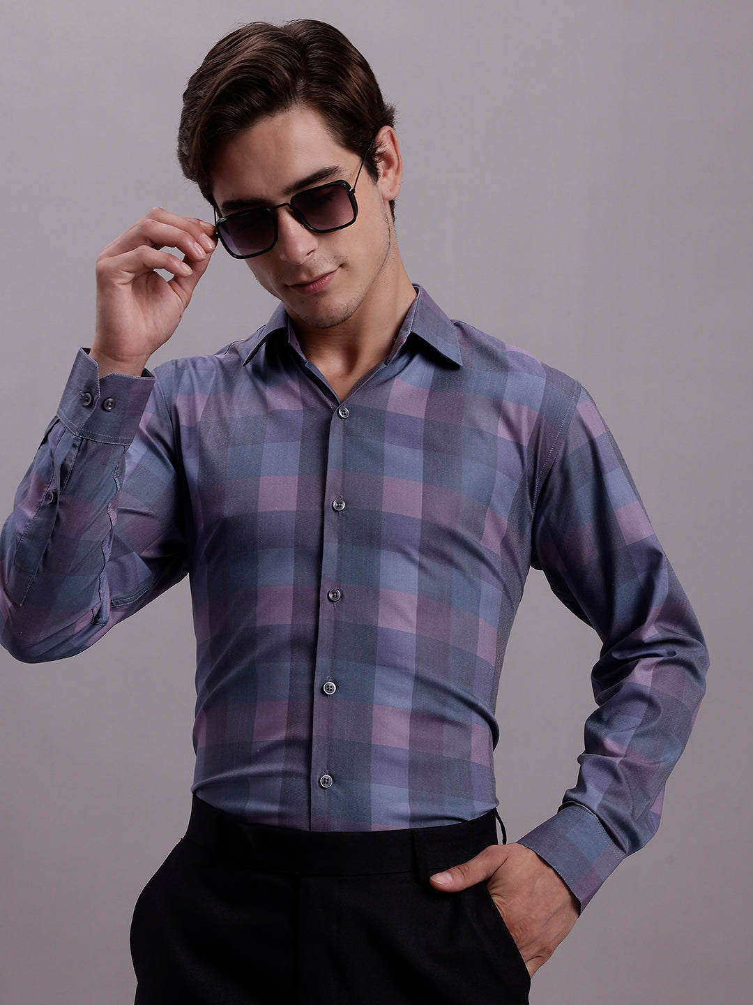 Men's Cotton Blend Checked Formal Shirt - Taantav