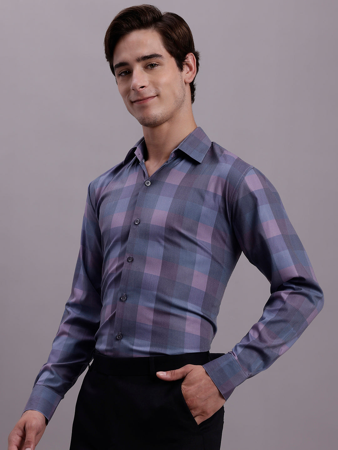 Men's Cotton Blend Checked Formal Shirt - Taantav