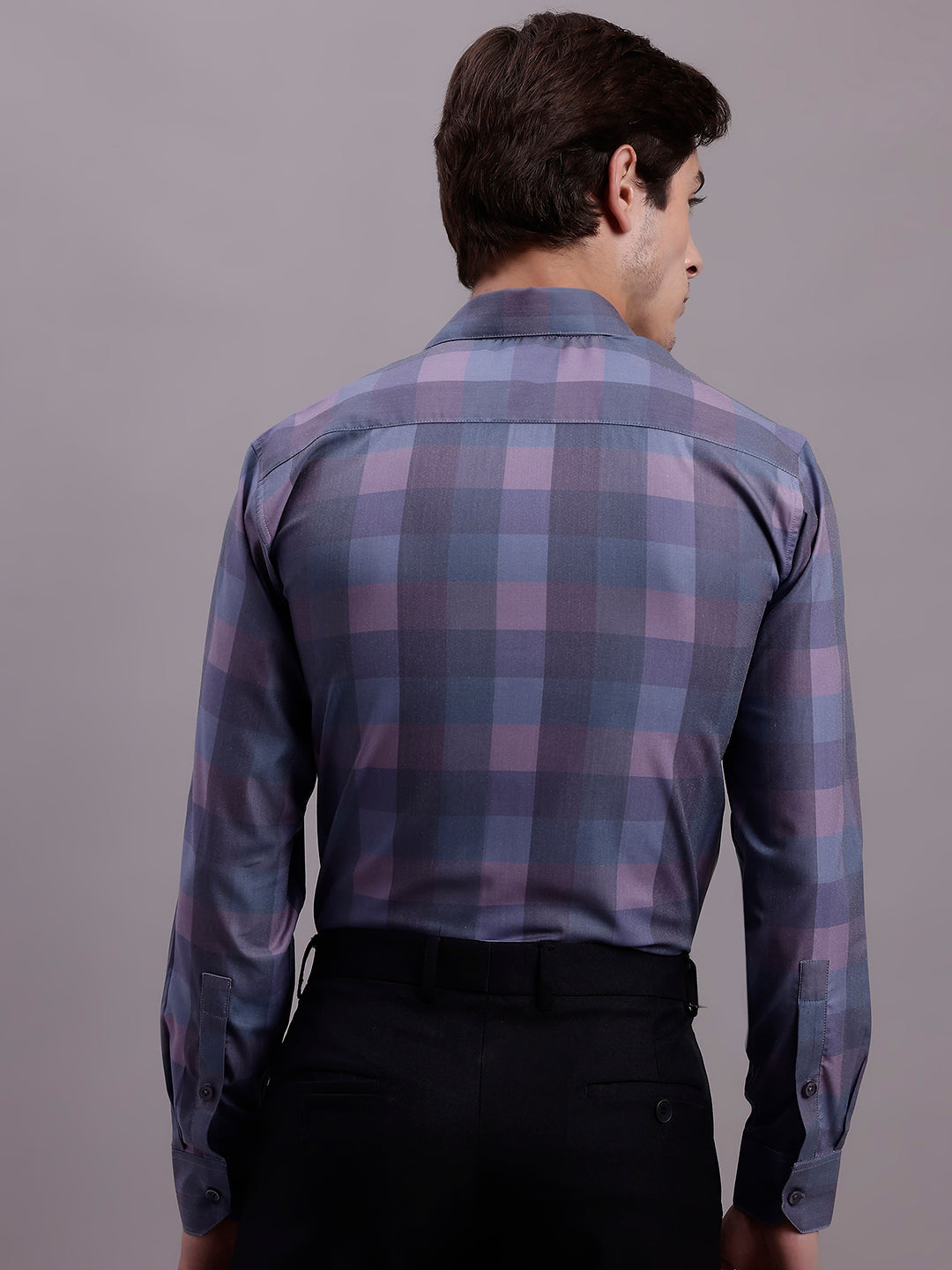 Men's Cotton Blend Checked Formal Shirt - Taantav