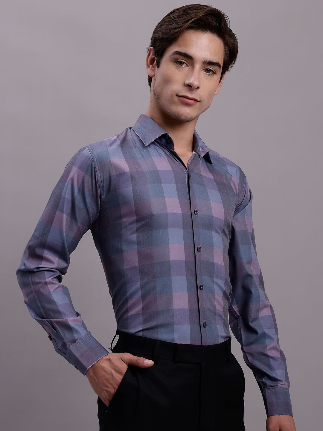 Men's Cotton Blend Checked Formal Shirt - Taantav