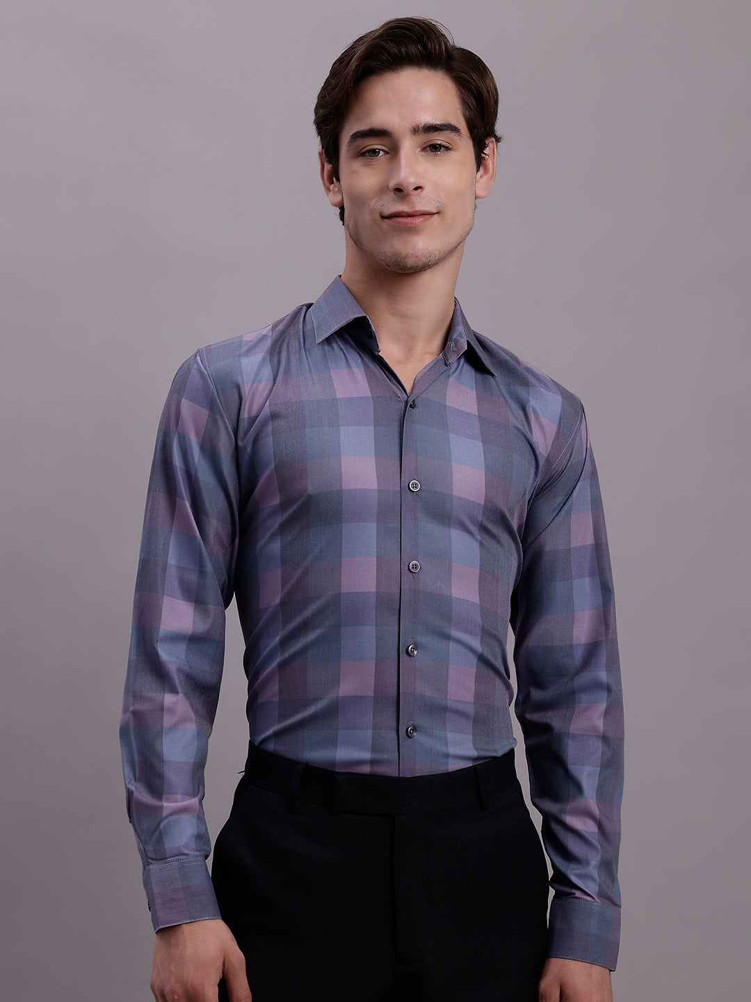 Men's Cotton Blend Checked Formal Shirt - Taantav