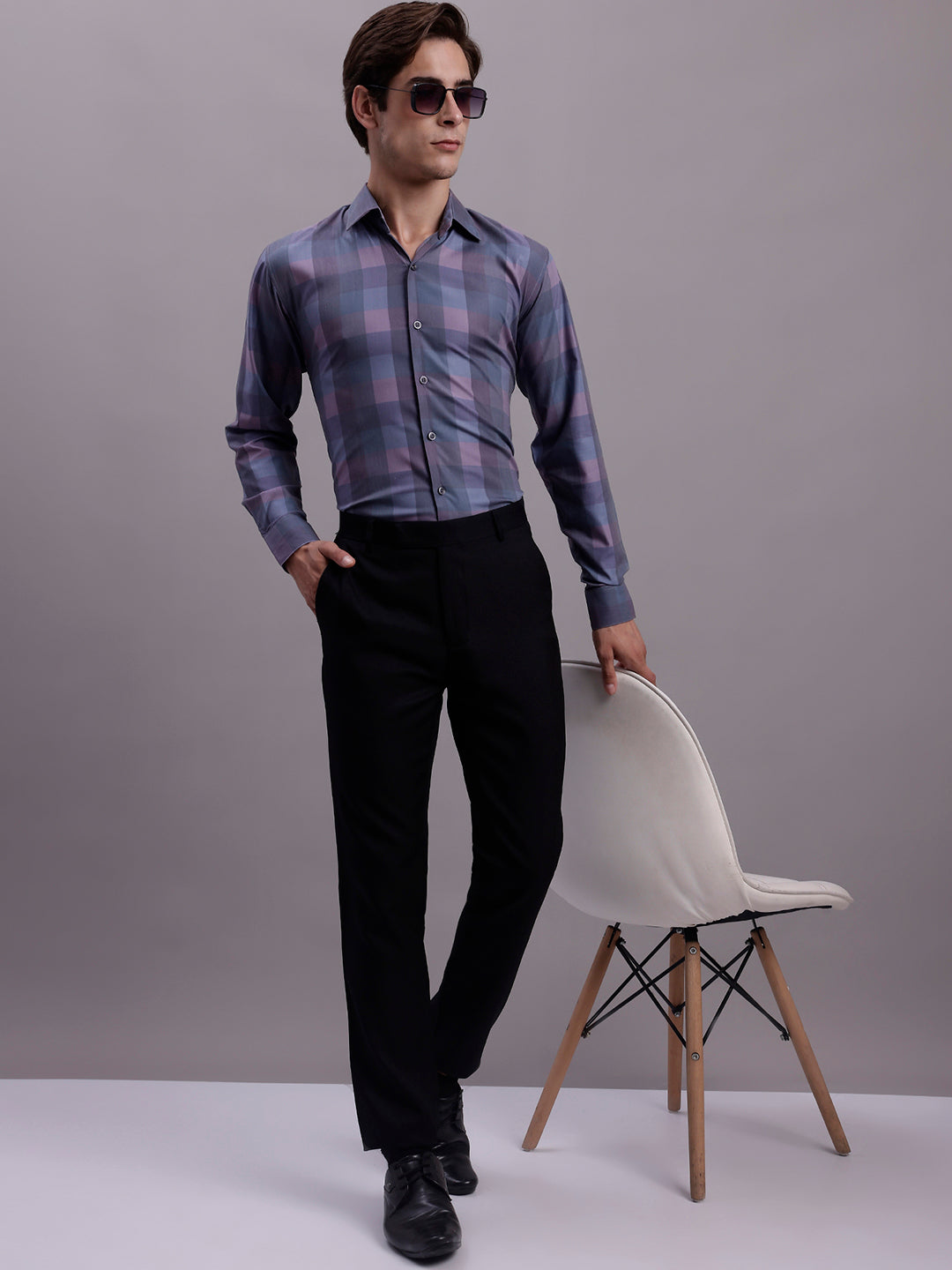 Men's Cotton Blend Checked Formal Shirt - Taantav