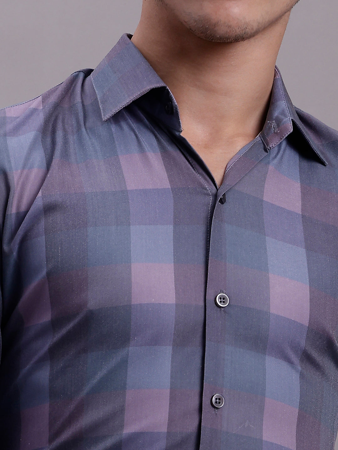 Men's Cotton Blend Checked Formal Shirt - Taantav