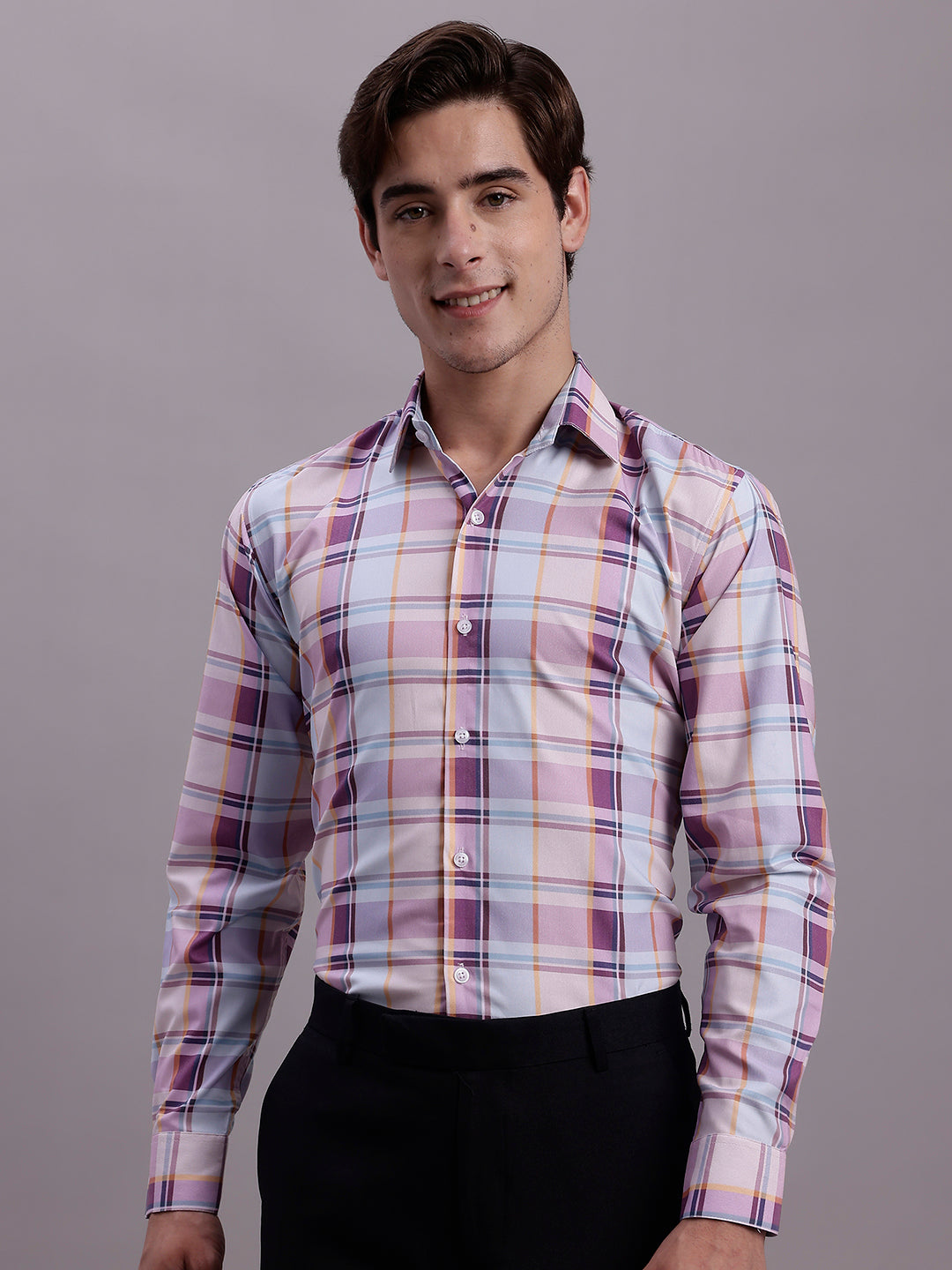 Men's Cotton Blend Checked Formal Shirt - Taantav