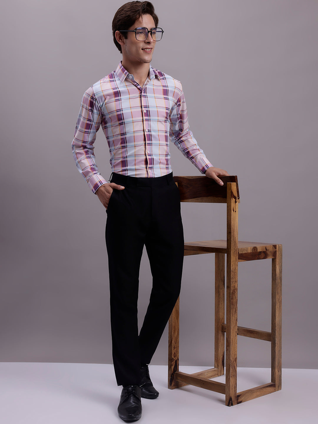 Men's Cotton Blend Checked Formal Shirt - Taantav