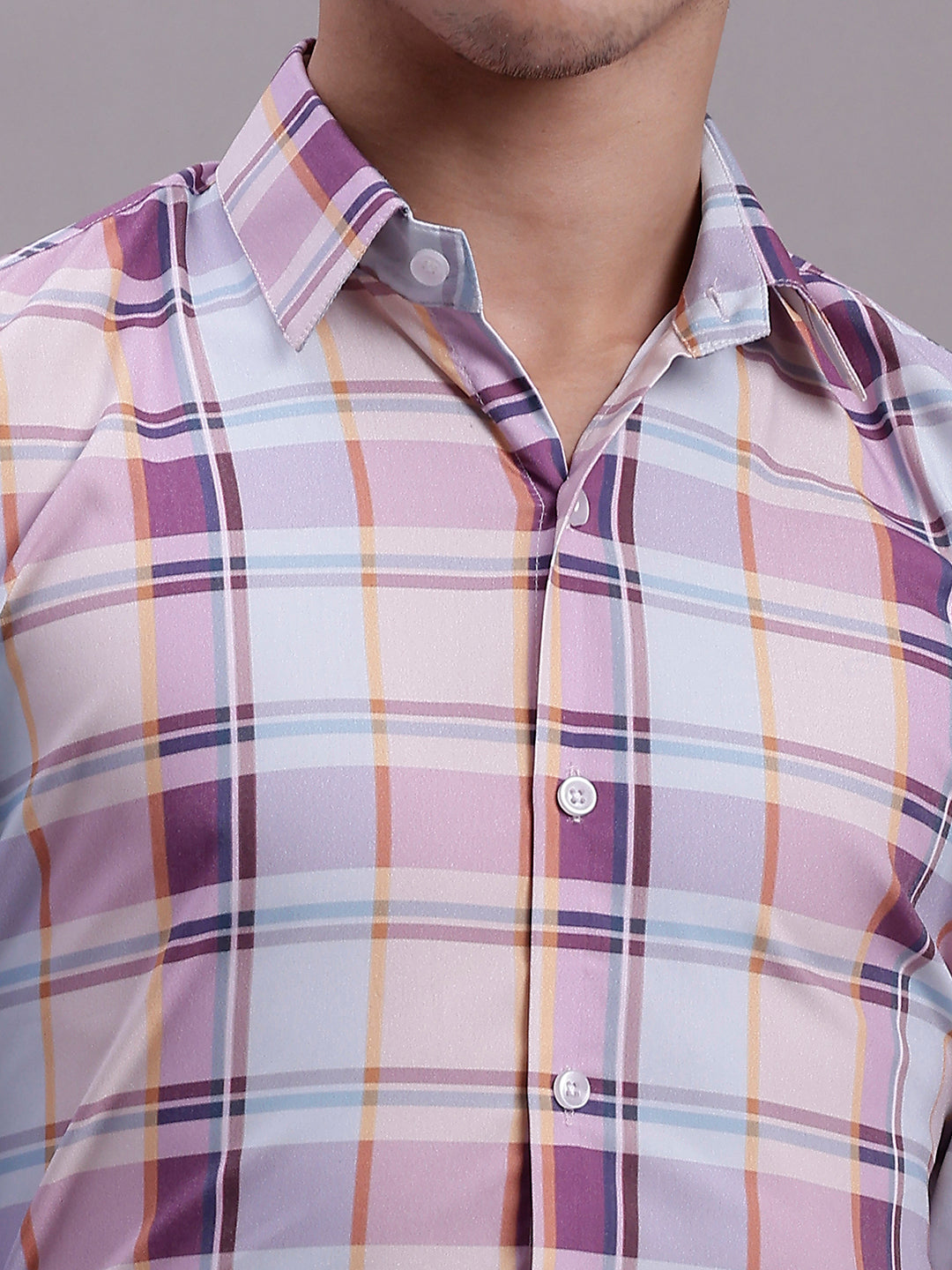 Men's Cotton Blend Checked Formal Shirt - Taantav