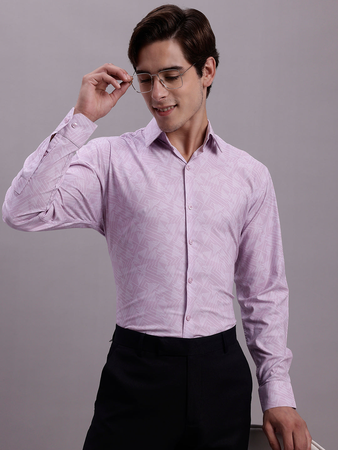 Men's Geometric Printed Cotton Blend Formal Shirt - Taantav