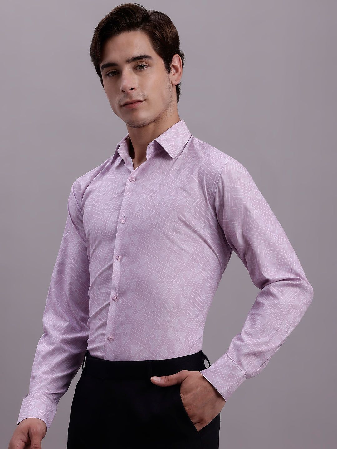 Men's Geometric Printed Cotton Blend Formal Shirt - Taantav