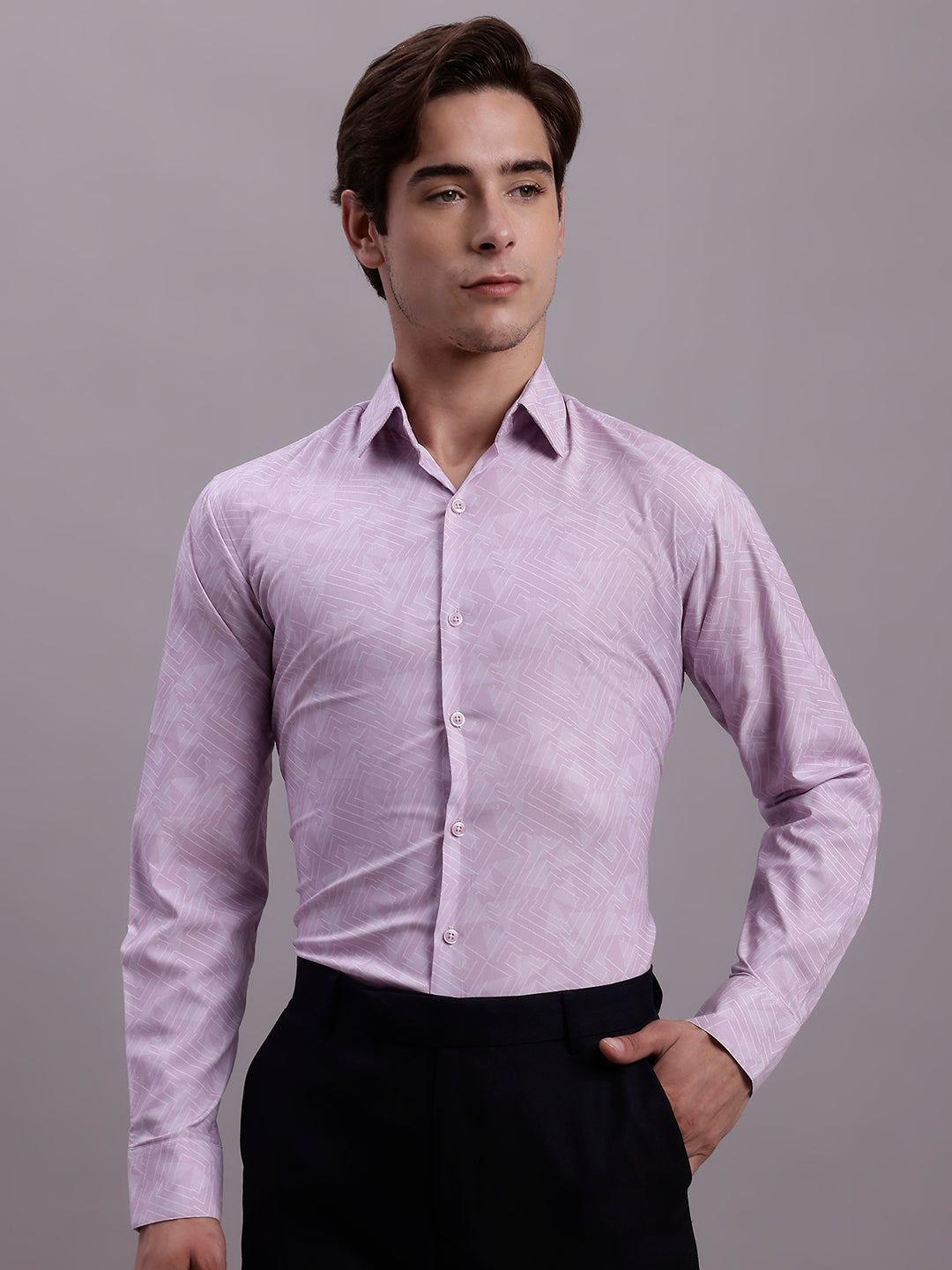 Men's Geometric Printed Cotton Blend Formal Shirt - Taantav