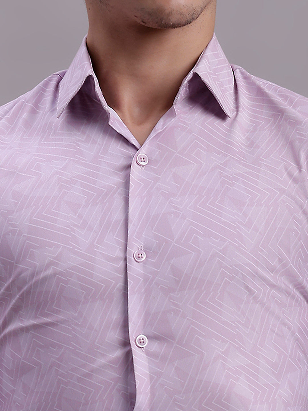 Men's Geometric Printed Cotton Blend Formal Shirt - Taantav