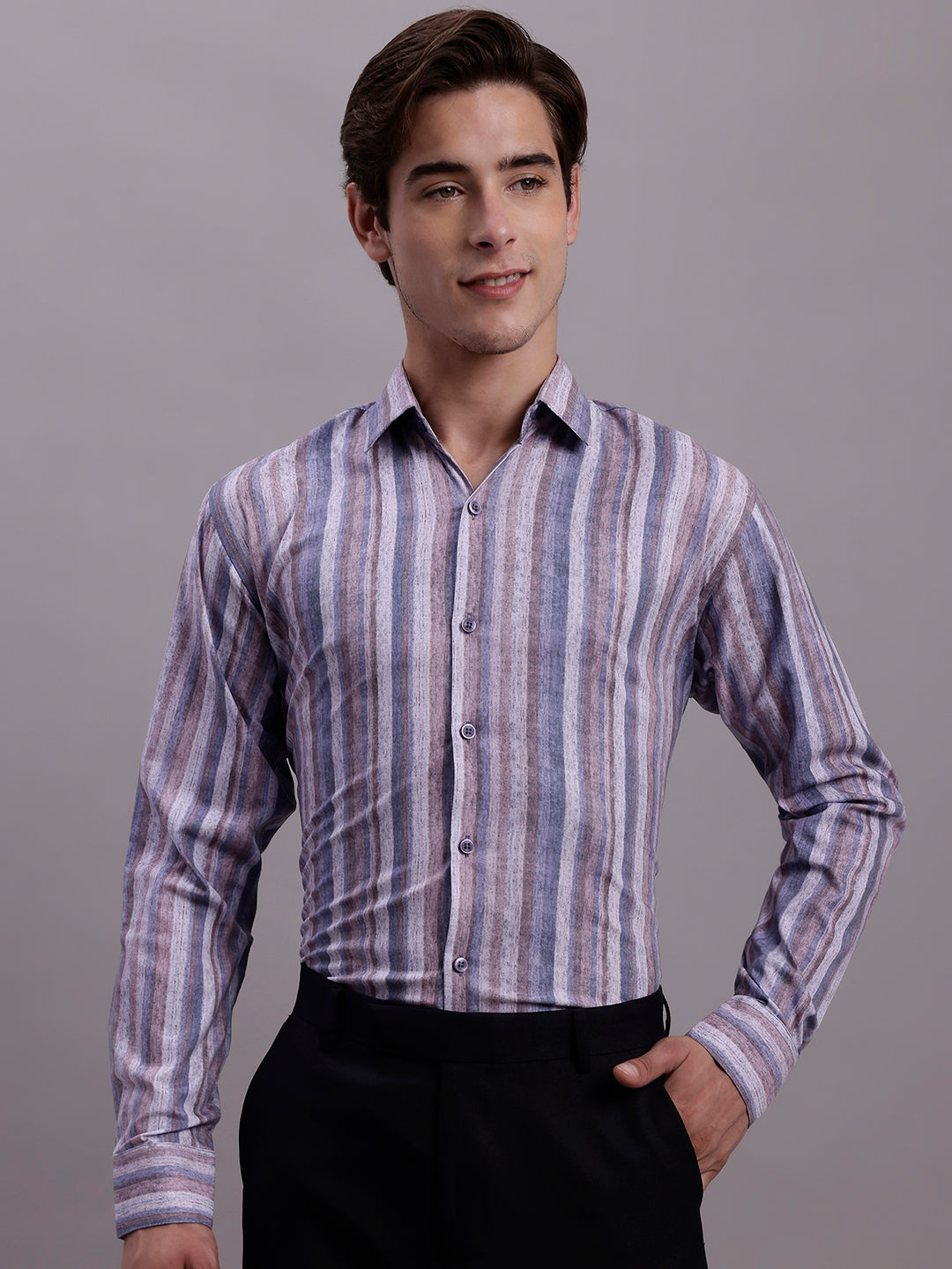 Men's Cotton Blend Striped Formal Shirt - Taantav