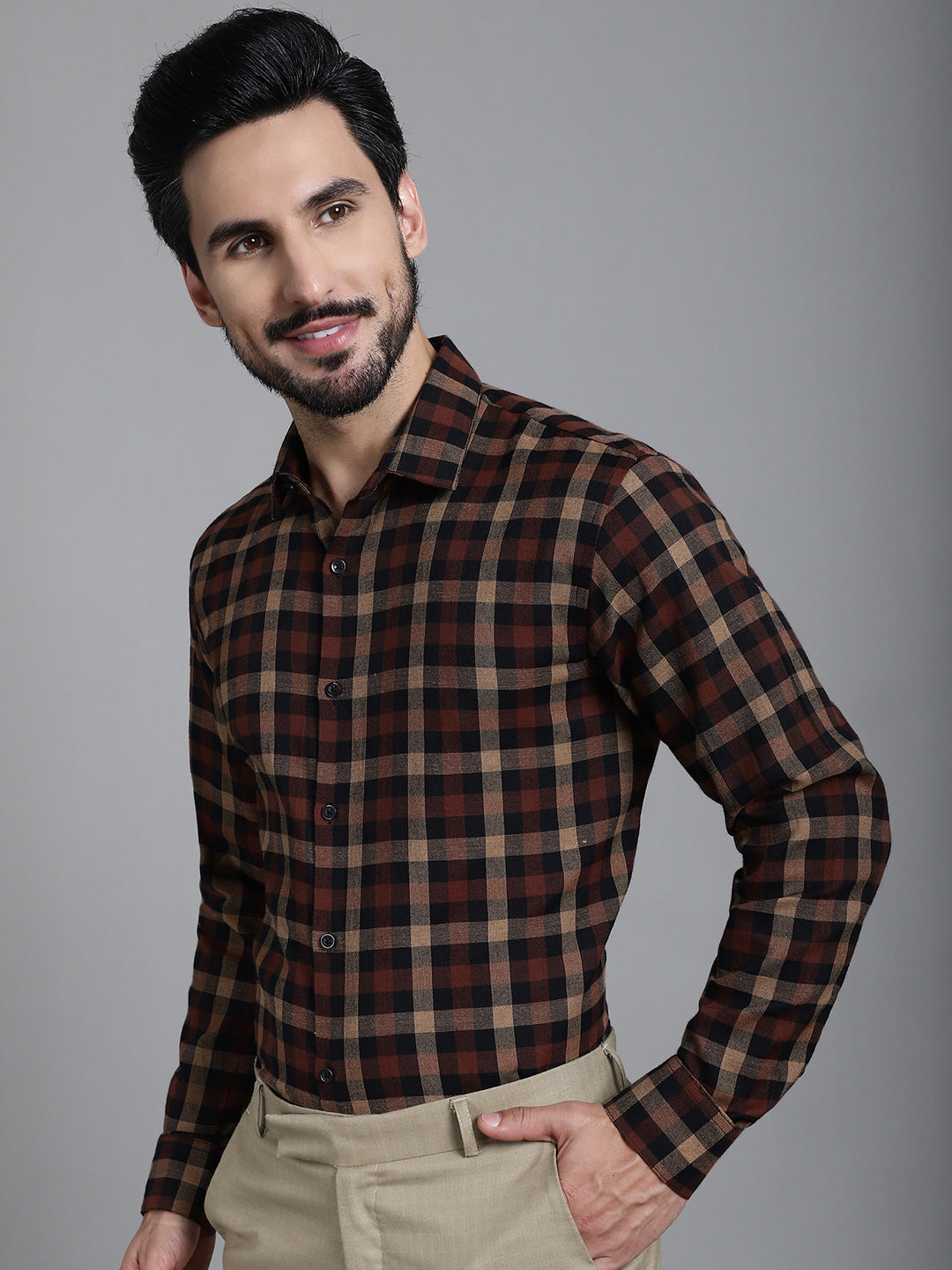 Men's Checked Formal Shirt - Taantav