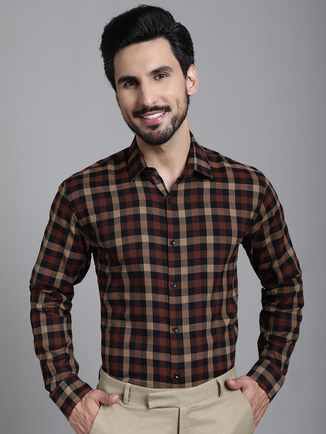 Men's Checked Formal Shirt - Taantav