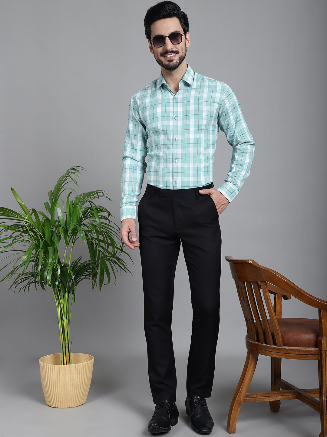 Men's Checked Formal Shirt - Taantav