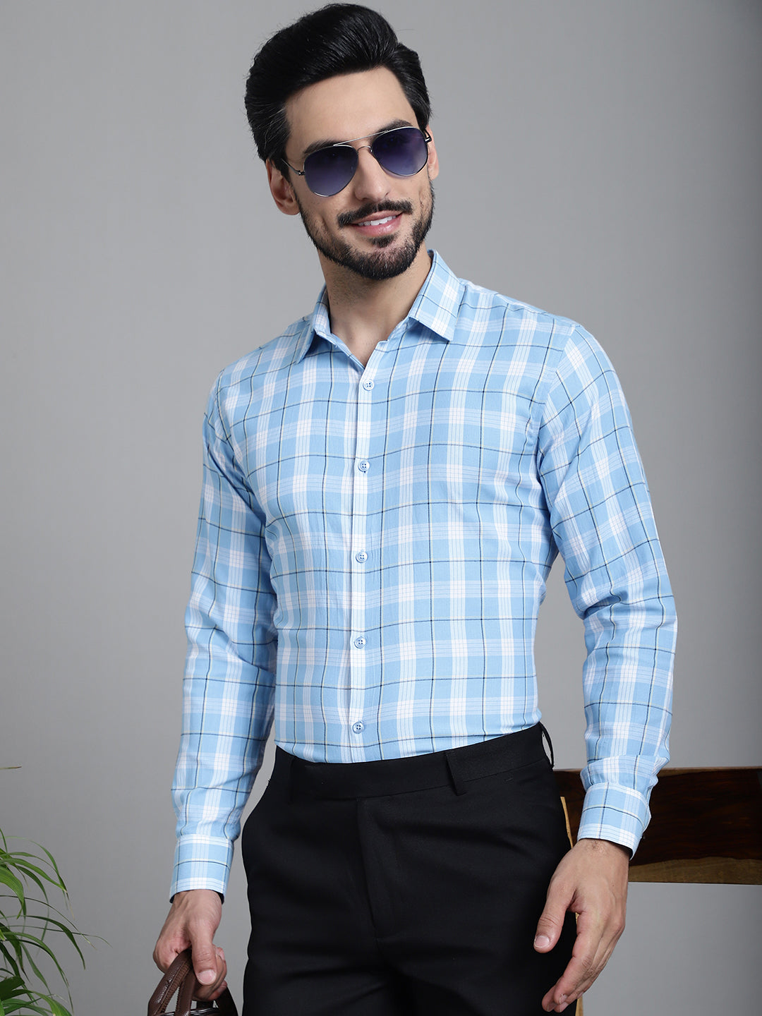 Men's Checked Formal Shirt - Taantav