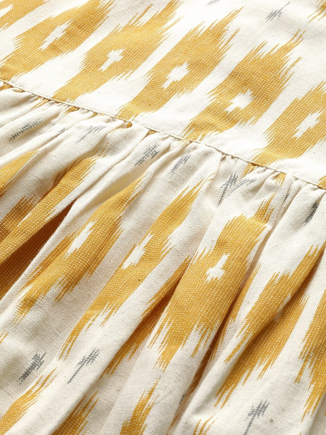 Women's Yellow Ikat Patch Pocket Midi Dress