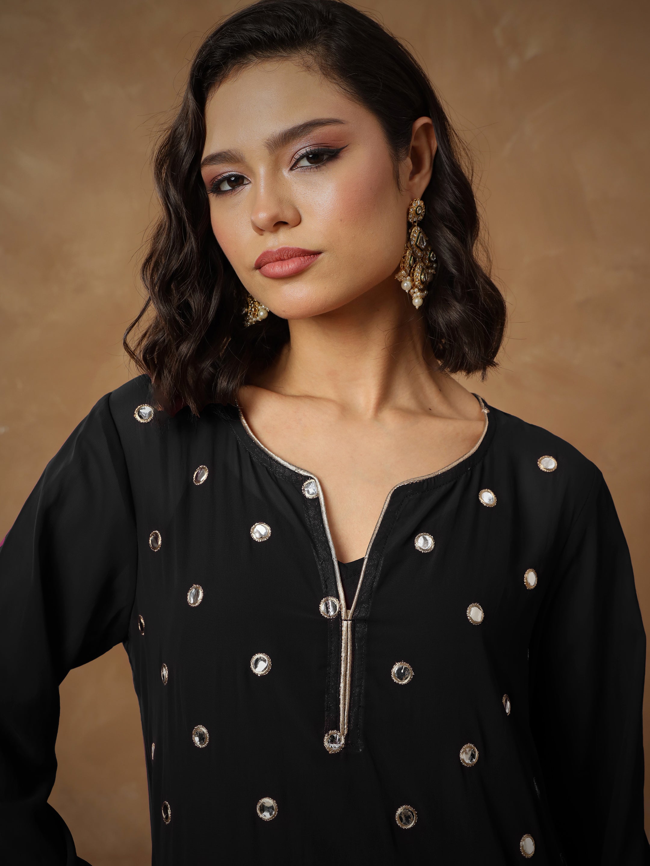 Women's Black Embroidered Abaya Dress