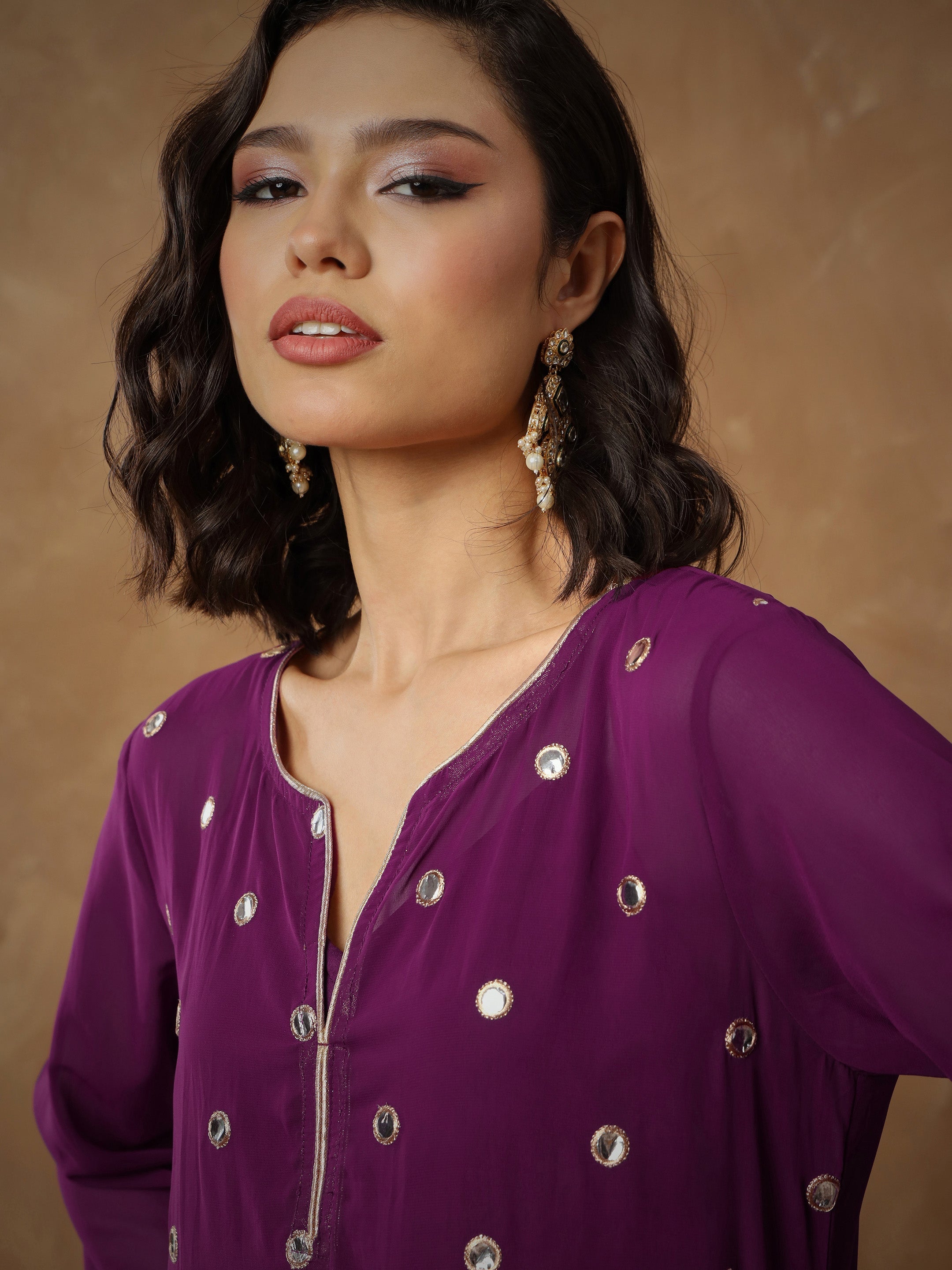 Women's Purple Embroidered Abaya Dress