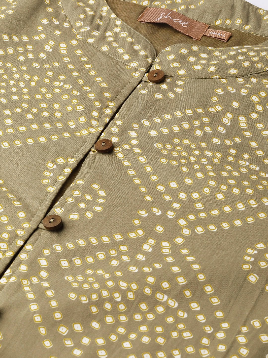 Women's Olive Bandhej Buttoned Ethnic Jacket