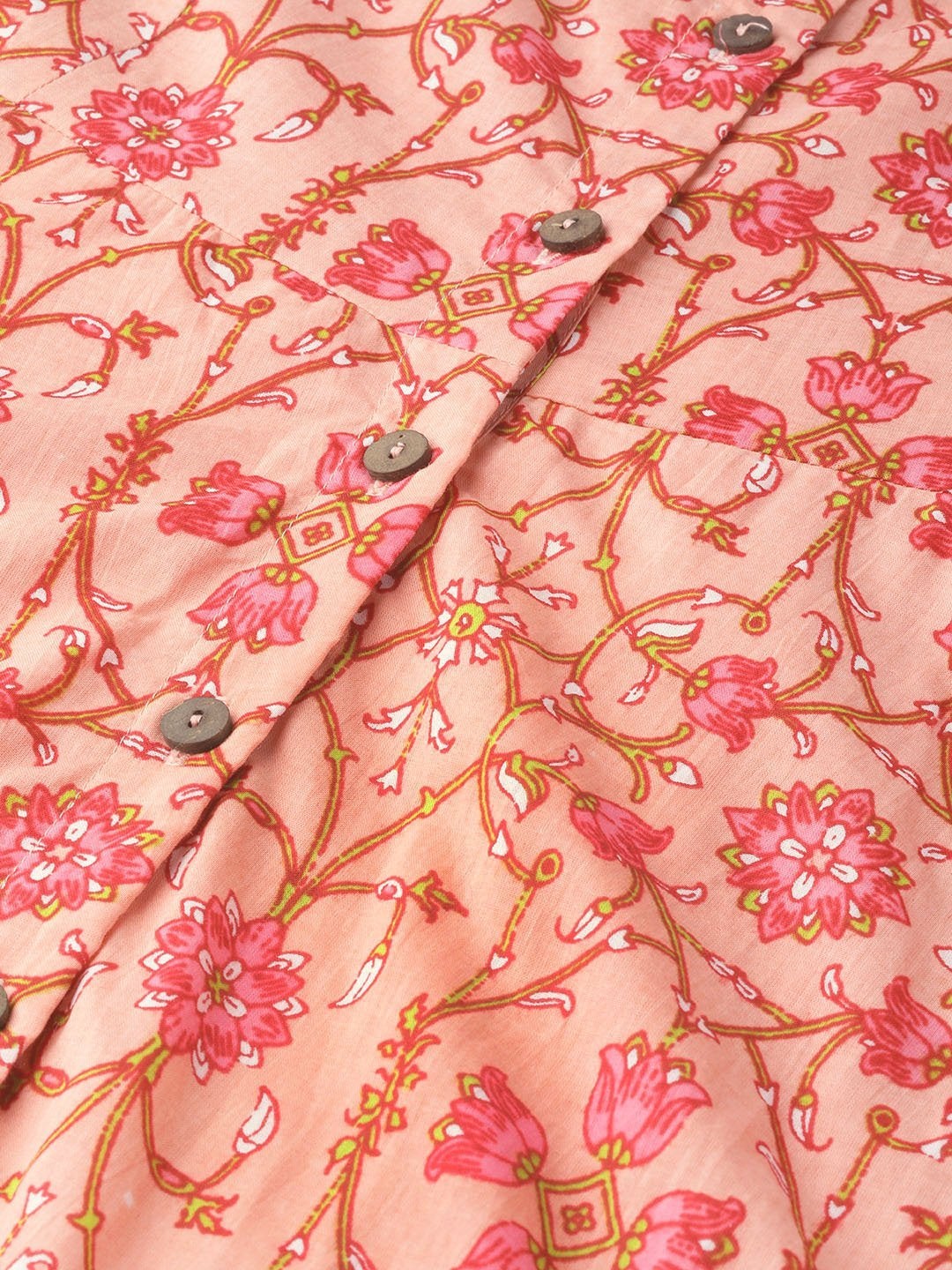 Women's Peach Floral Front Open Anarkali Kurta