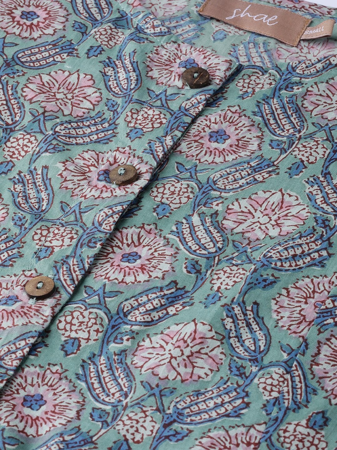 Women's Sea Green Floral Front Open Anarkali Kurta