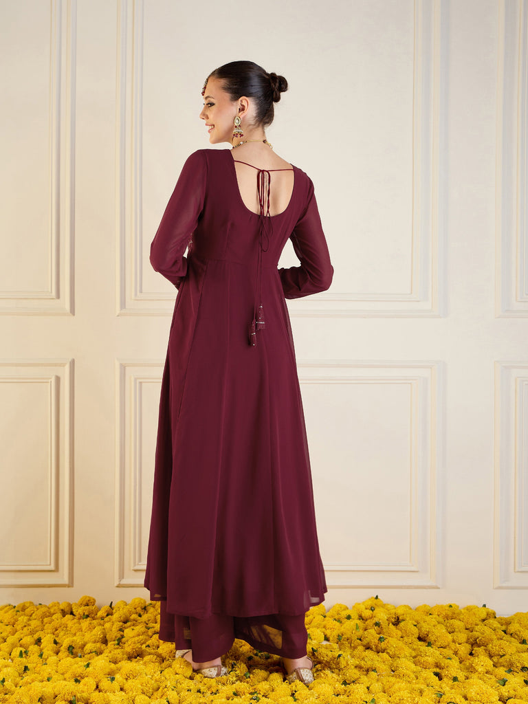 Women's Maroon Embroidered Kurta