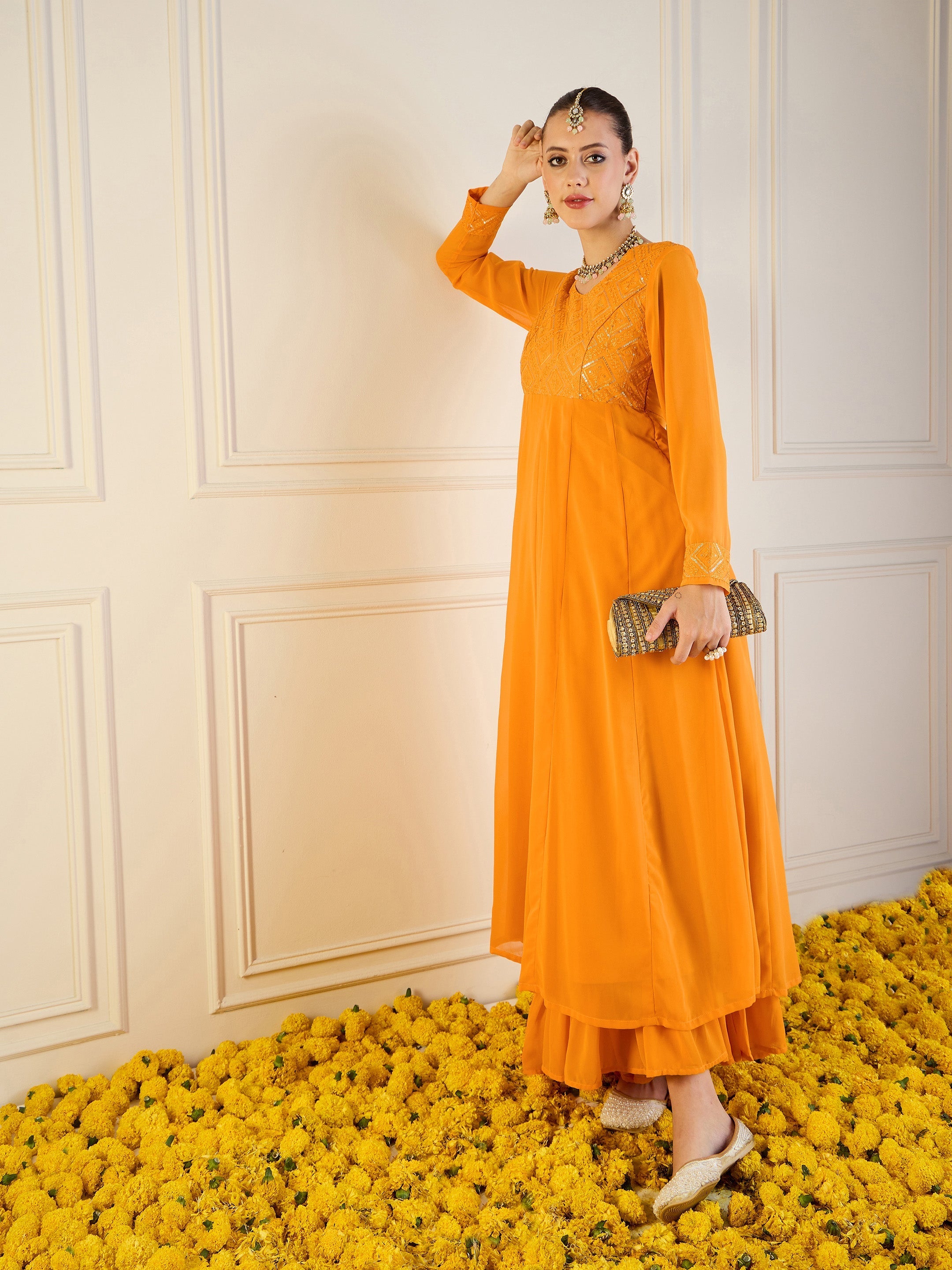 Women's Yellow Embroidered Kurta - Sassafras