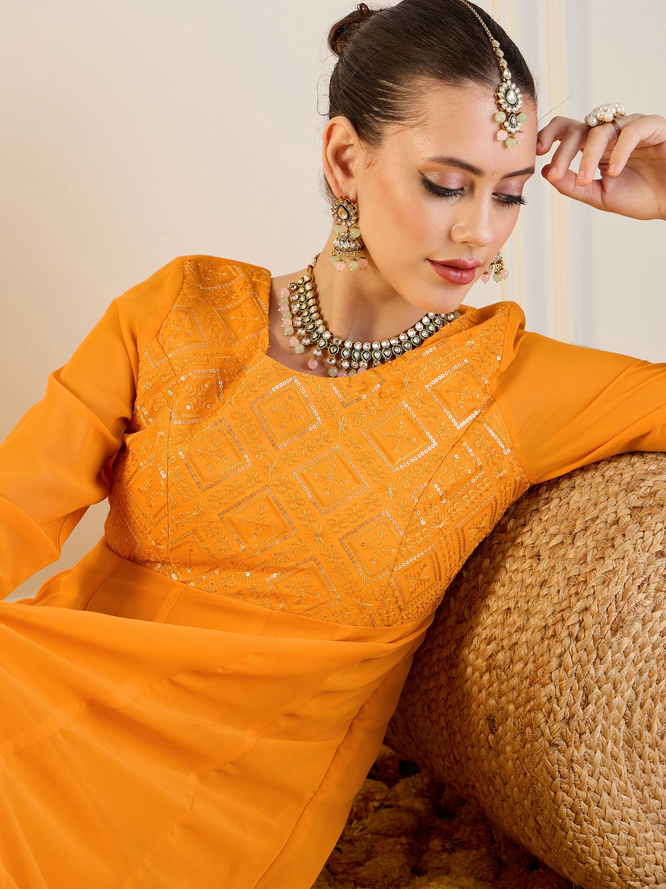 Women's Yellow Embroidered Kurta - Sassafras