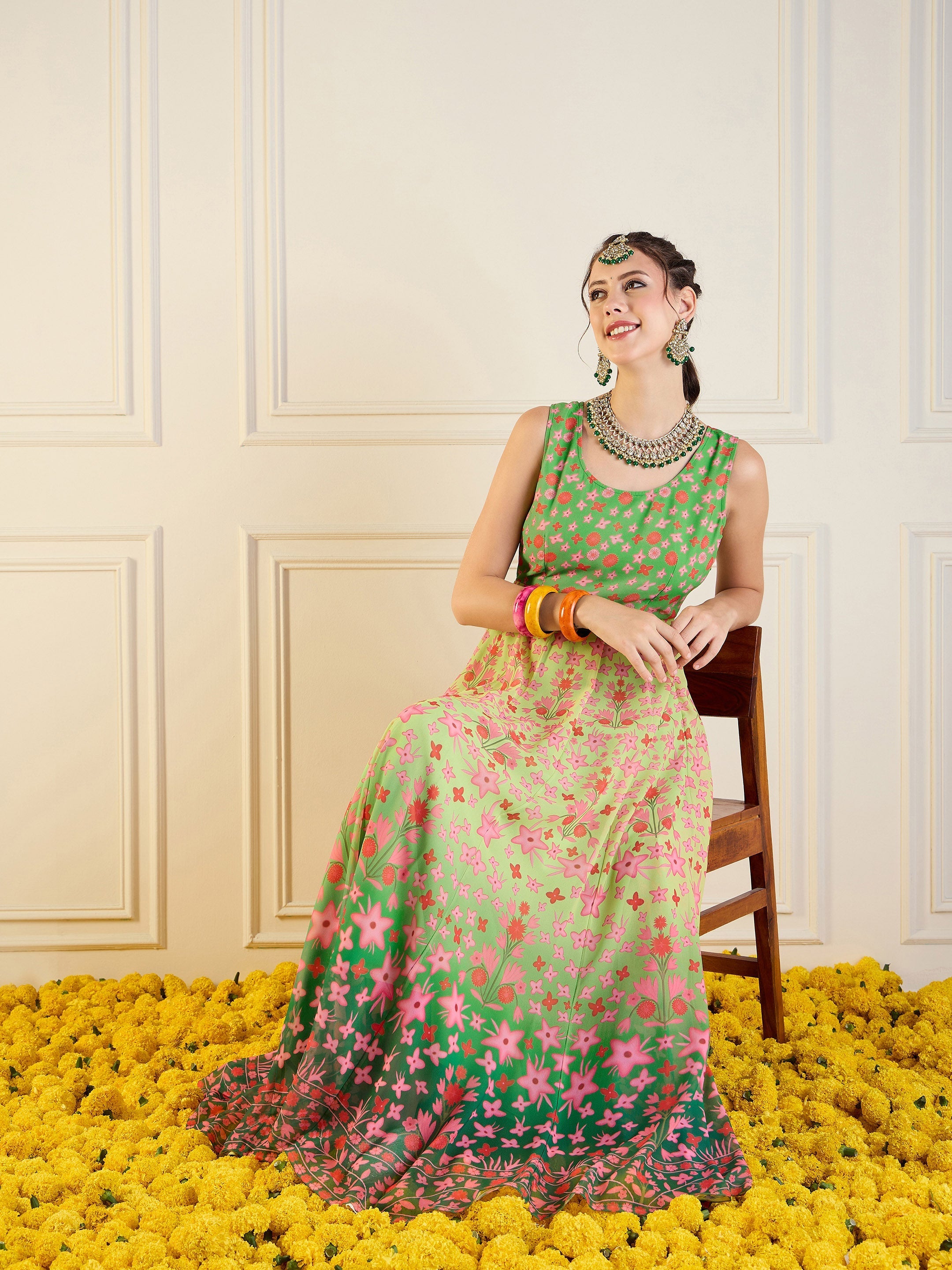 Women's Green Floral Kurta - Sassafras