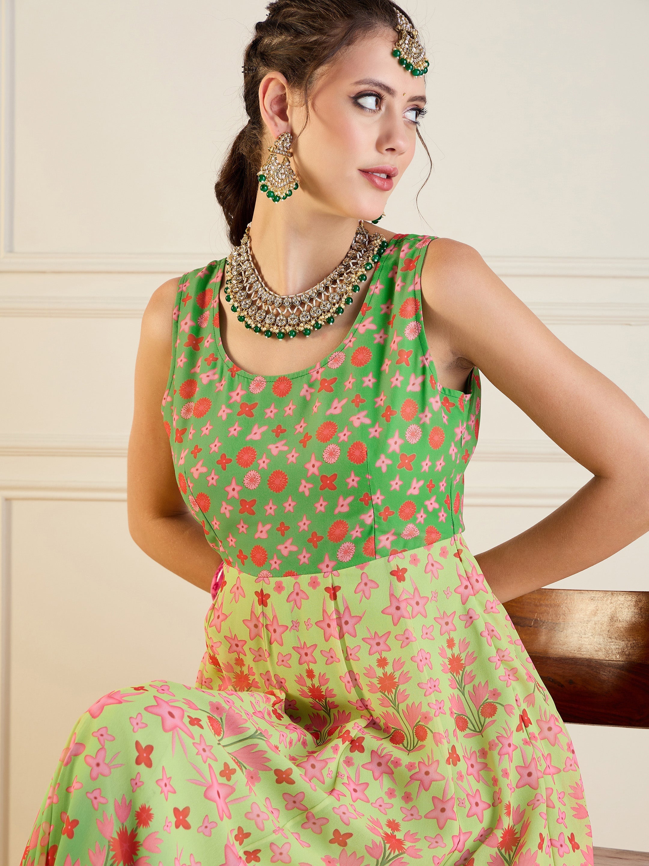 Women's Green Floral Kurta - Sassafras