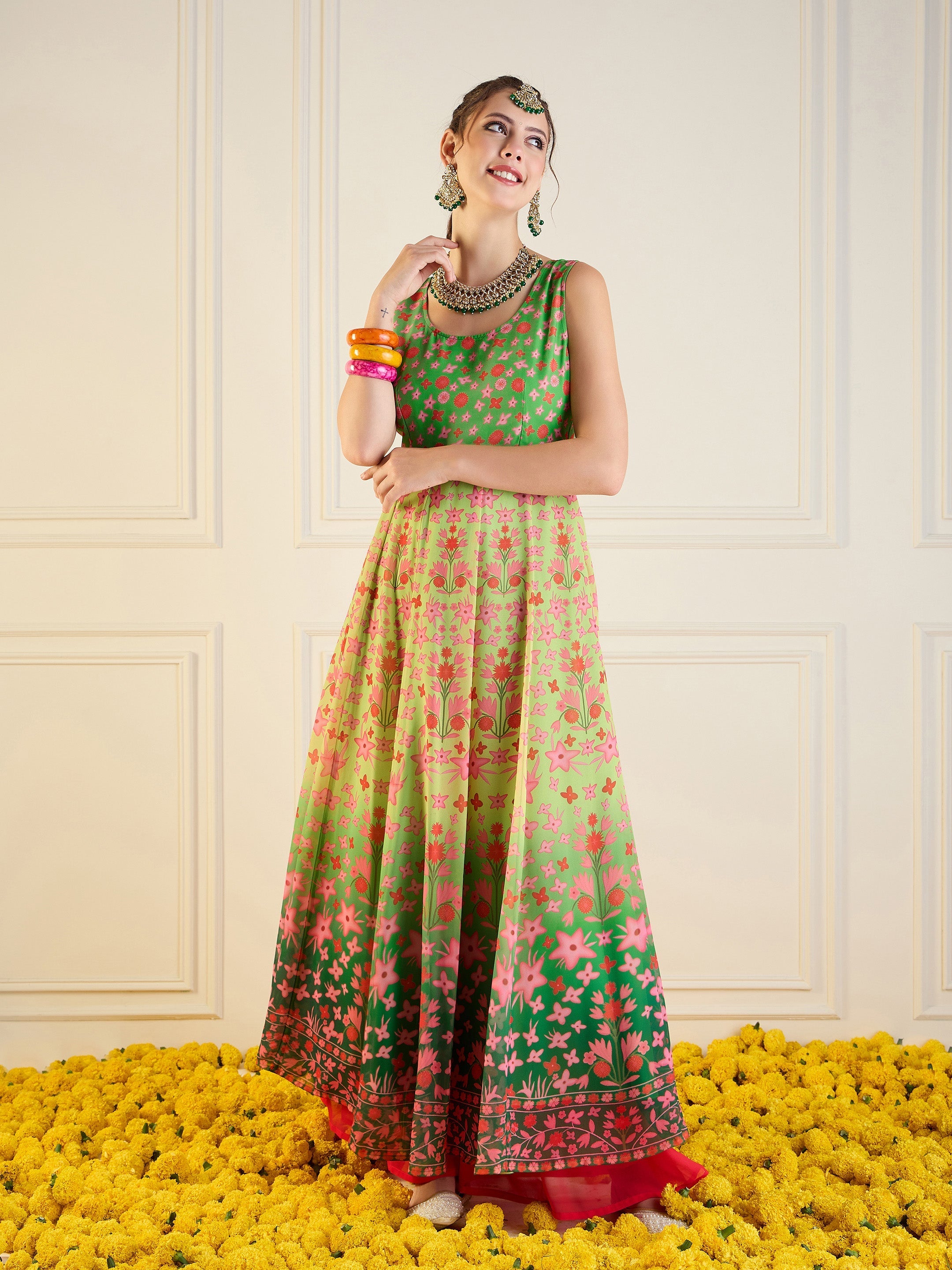 Women's Green Floral Kurta - Sassafras