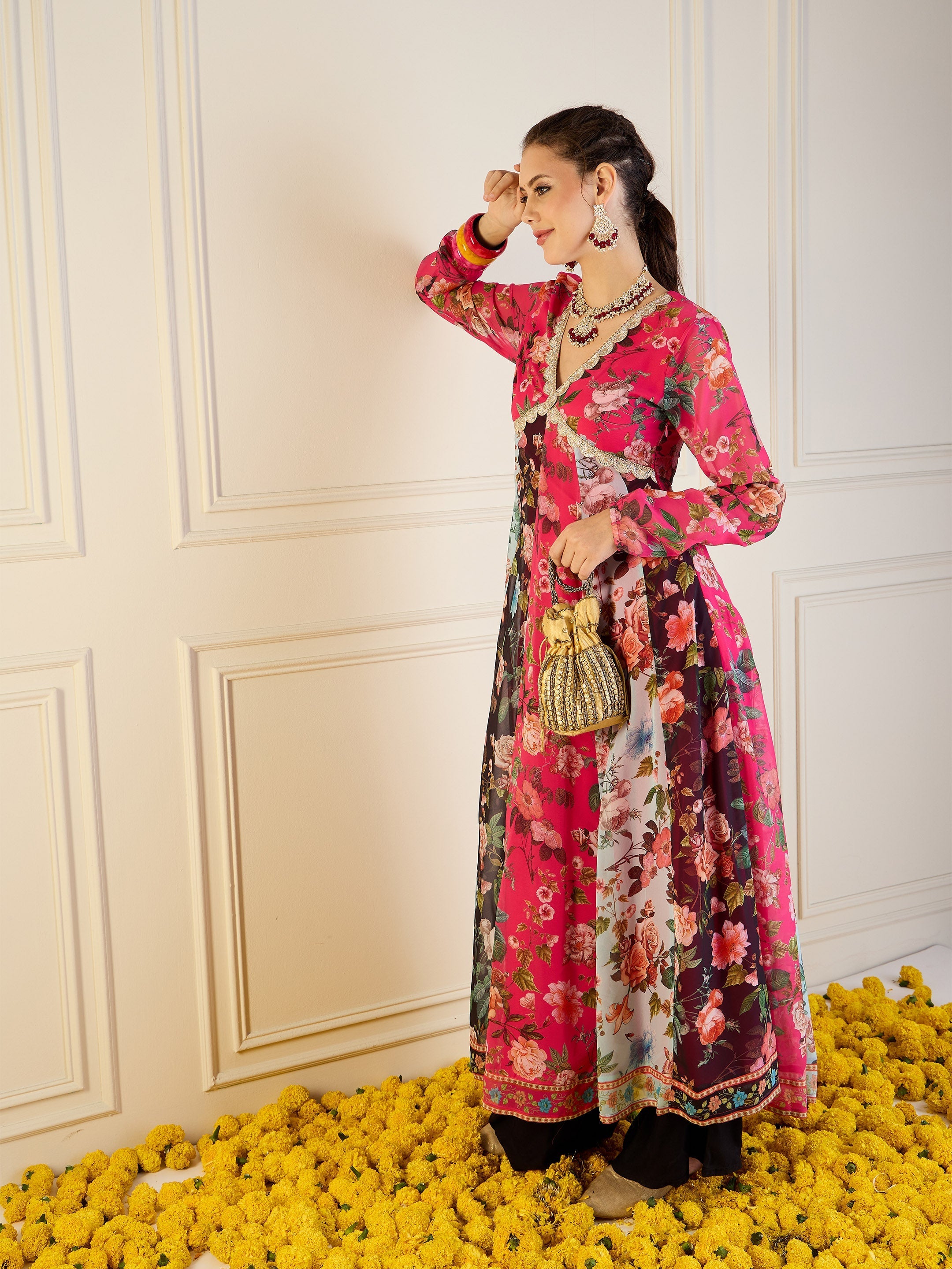 Women's Pink Floral Kurta - Sassafras