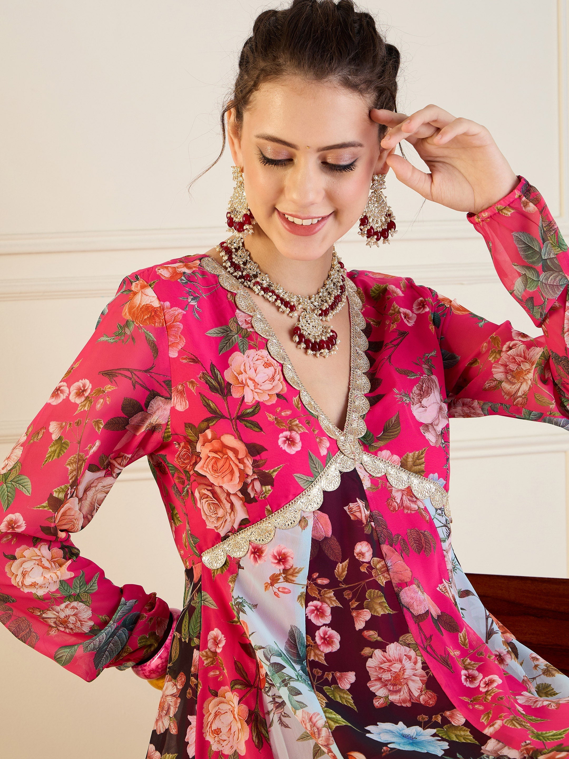 Women's Pink Floral Kurta - Sassafras