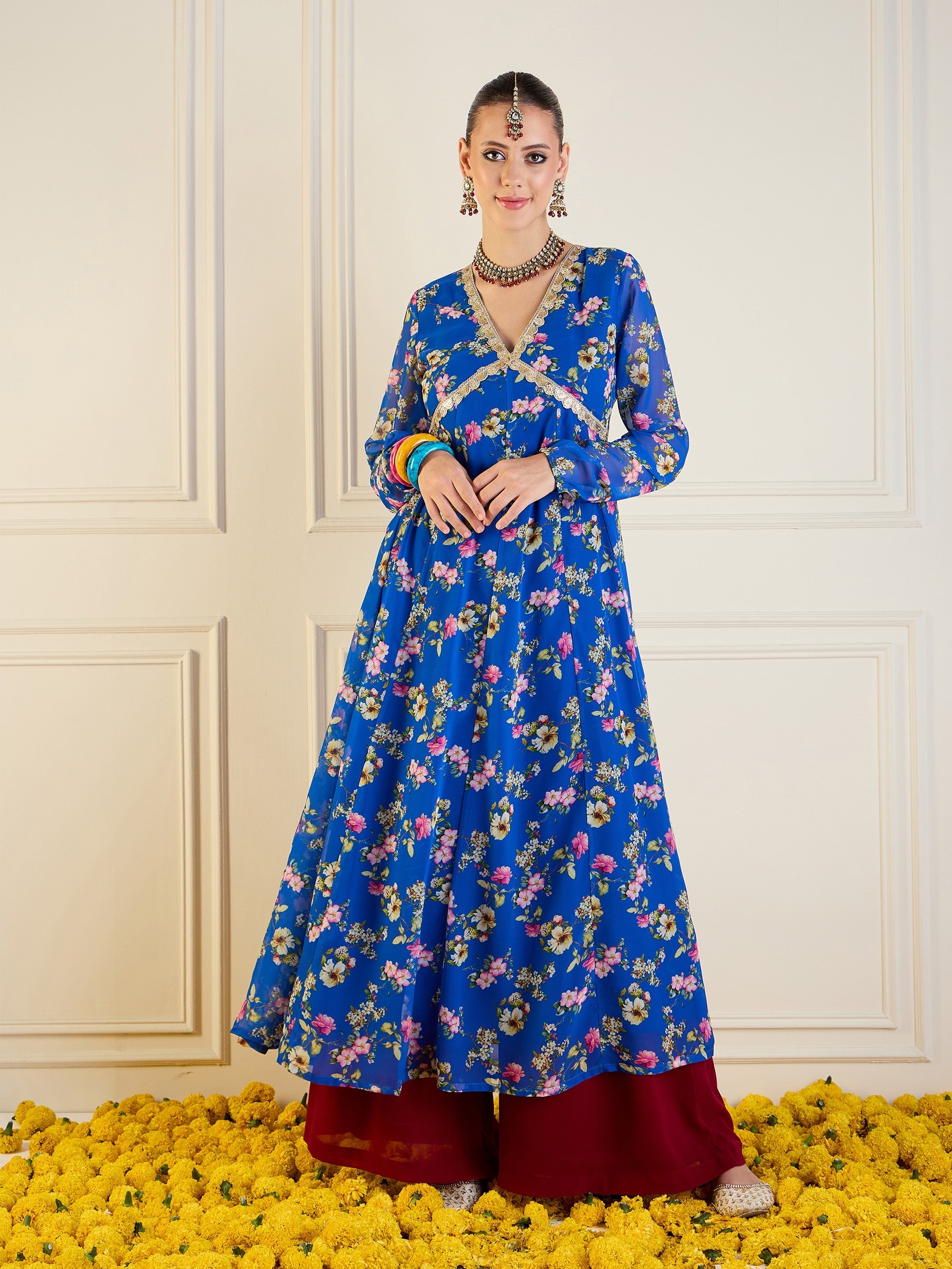 Women's Blue Floral Kurta - Sassafras