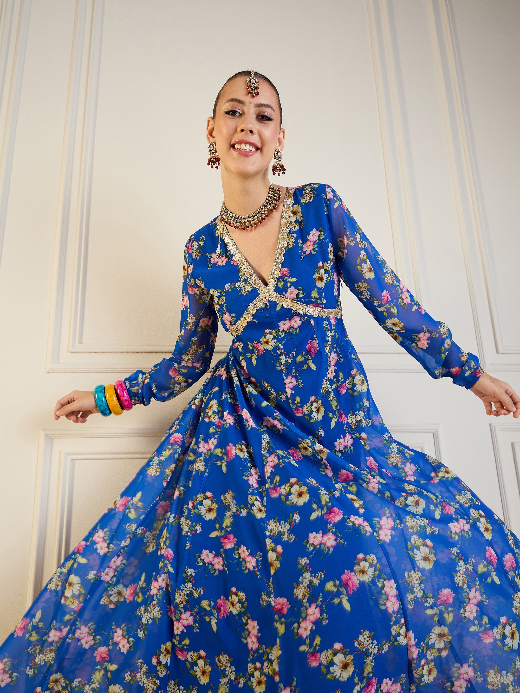 Women's Blue Floral Kurta - Sassafras